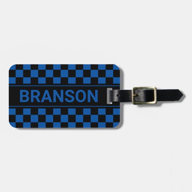 Personlig H Pub Blue Checkered Bagagebricka (Horisontell Framsida)