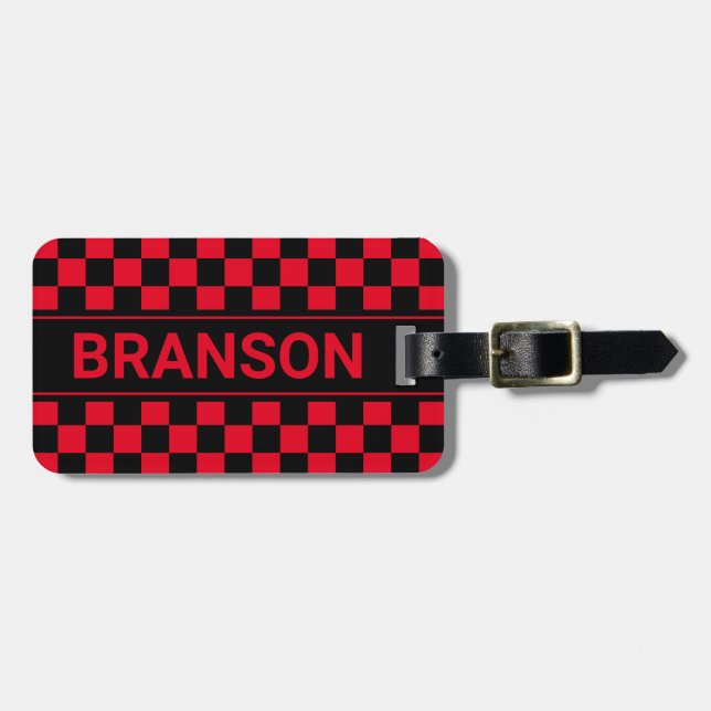 Personlig H Pub Red Checkered Bagagebricka (Horisontell Framsida)