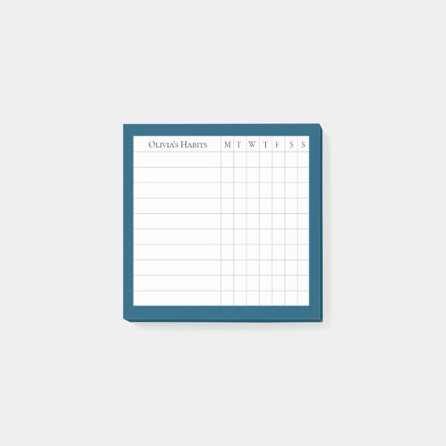 Personlig Habit Tracker i Ocean Blue Post-it Block (Framsida)