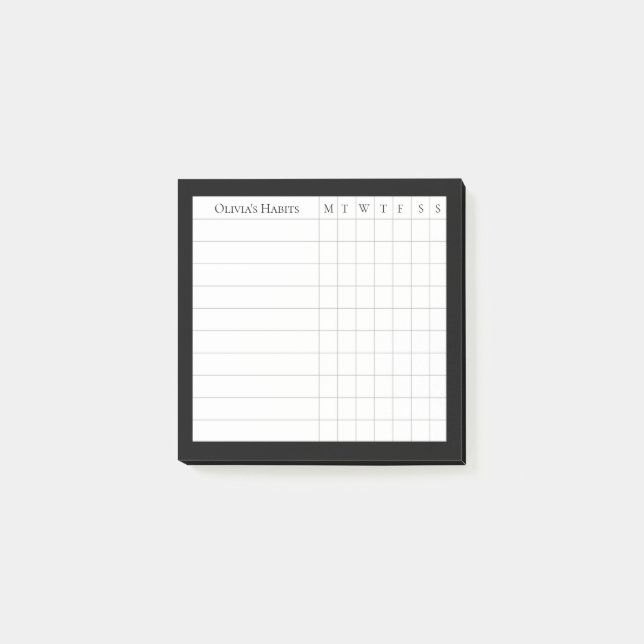 Personlig Habit Tracker in Black and White Post-it Block (Framsida)