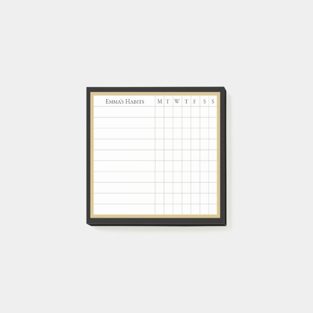 Personlig Habit Tracker in Black & Khaki Post-it Block (Framsida)