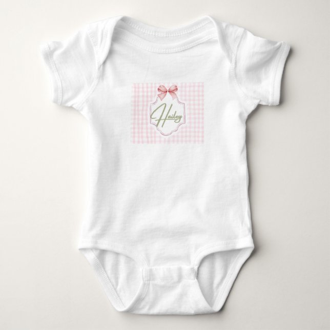 Personlig Hailey Bebis Flickrum Bow&Gingham T Shirt (Framsida)