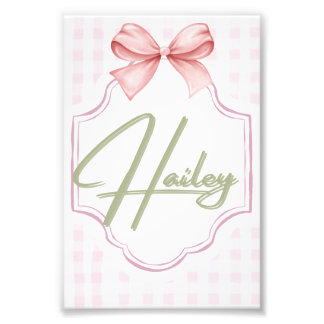 Personlig Hailey Flicka Nursery Bow&Gingham Fototryck