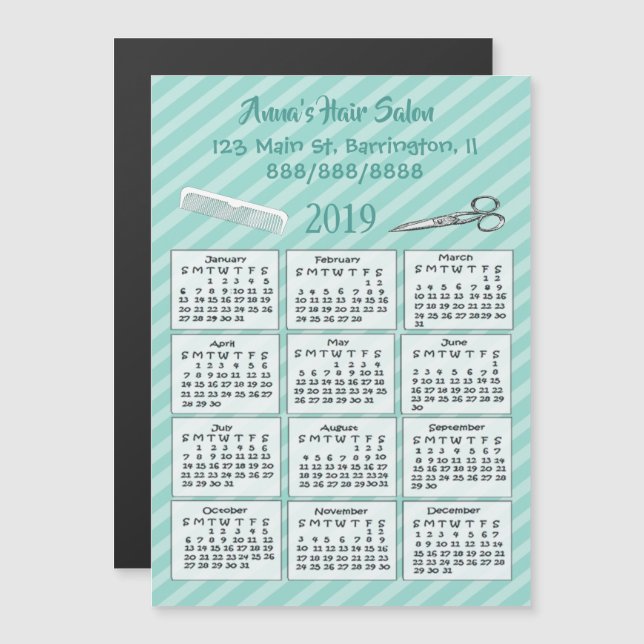 Personlig Hair Salon Mini Calendar Magnet 2019 (Fram/baksida)
