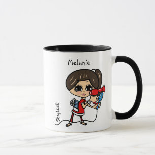 Personlig Hair Stylist Mugg Caricature Brunette