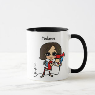 Personlig Hair Stylist Mugg Caricature Brunette