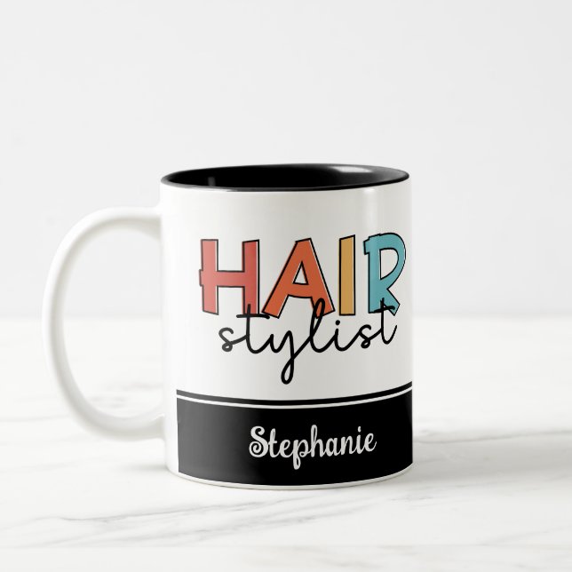Personlig Hair Stylist Retro Hairdresser Gift Två-Tonad Mugg (Vänster)