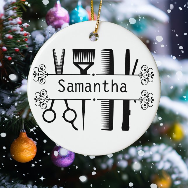 Personlig Hair Stylist Sissors Hairdresser Julgransprydnad Keramik (Skapare uppladdad)