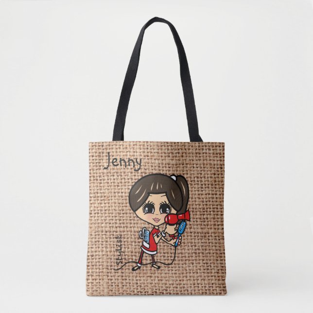 Personlig Hairdresser Bag Caricature brun Tygkasse (Framsida)