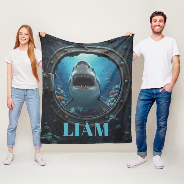 Personlig haj-ocean fleecefilt (På plats)