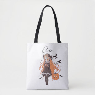 Personlig Halloween Animeflicka med fladdermöss Tygkasse