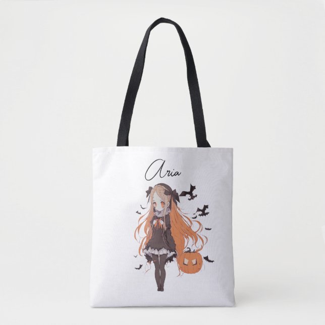 Personlig Halloween Animeflicka med fladdermöss Tygkasse (Framsida)