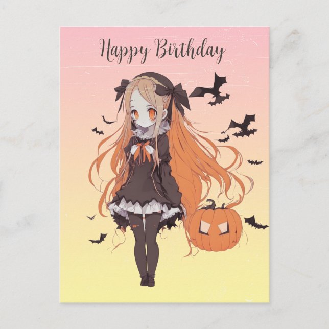 Personlig Halloween Animeflicka  Vykort (Framsida)