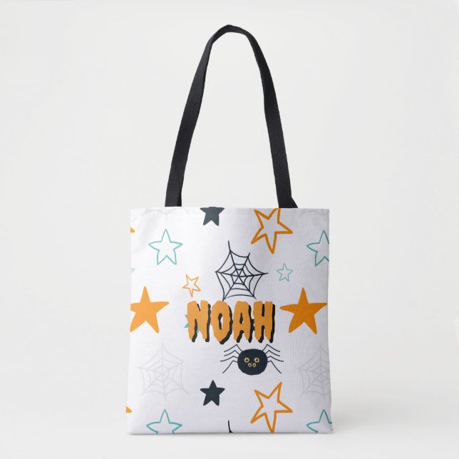 Personlig Halloween Bag - Spiders and Stars Tygkasse (Framsida)
