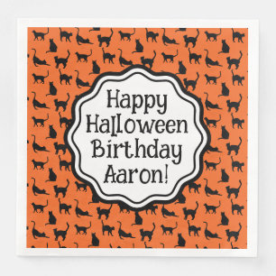 Personlig Halloween Birthday Orange Black Cat Pappersservett