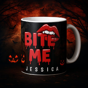 Personlig Halloween Bita Me Vampire Läppar Magisk Mugg