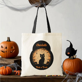 Personlig Halloween Black Cat Trick eller Treat Tygkasse
