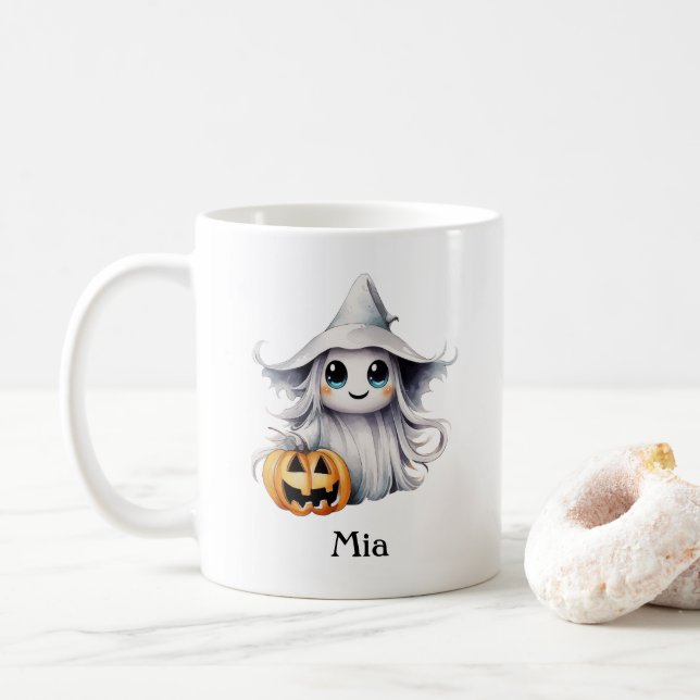 Personlig Halloween Boo-tiful Ghost Girl Kaffemugg (Med munk)