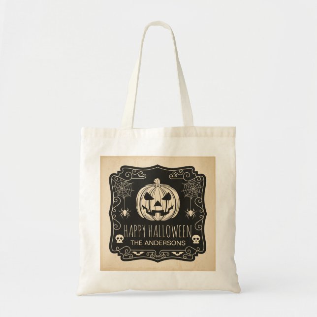 Personlig Halloween Bus eller godis | Tote Bag Tygkasse (Framsidan)