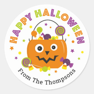 Personlig Halloween Candy Pail Round Sticker Runt Klistermärke