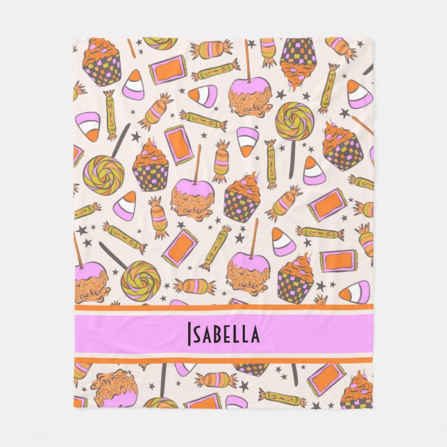 Personlig Halloween Candy Retro Groovy Blanket Fleecefilt (Framsidan)
