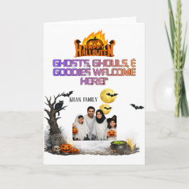 Personlig Halloween familjefoto dörrskylt | Spöken Kort