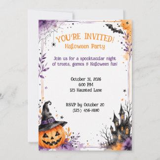 Personlig Halloween-fest Watercolor Inbjudningar