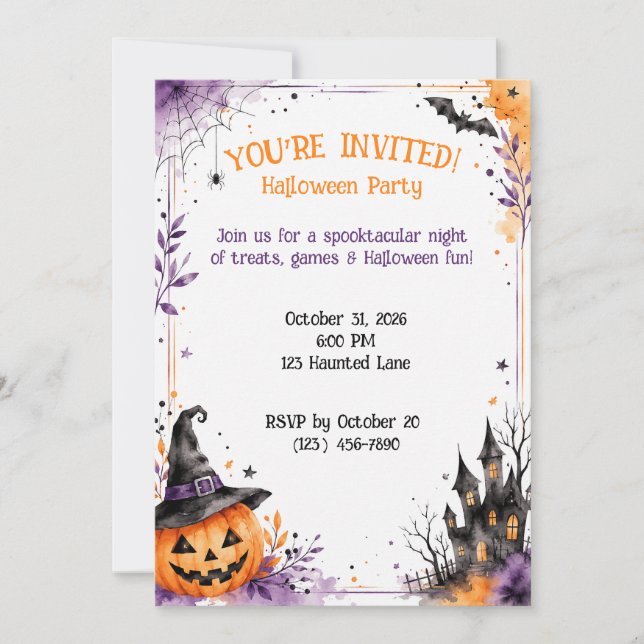 Personlig Halloween-fest Watercolor  Inbjudningar (Framsida)