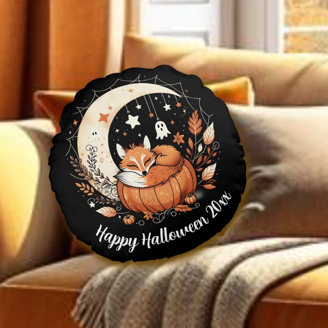 Personlig Halloween Fox och Ghost Round Pillow Rund Kudde (Skapare uppladdad)