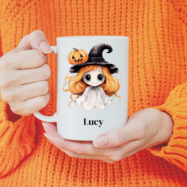 Personlig Halloween Ghost Witch Girl Kaffemugg (Skapare uppladdad)