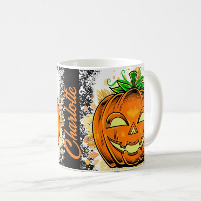 Personlig Halloween JackoLantern Spooky Pumpkin Kaffemugg (Framsida höger)