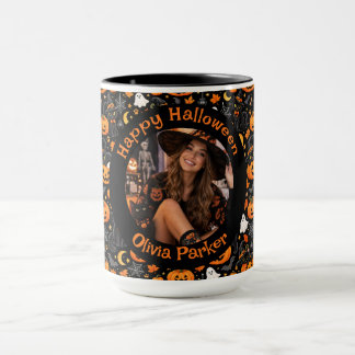 Personlig Halloween-kattmugg med foto och namn Mugg