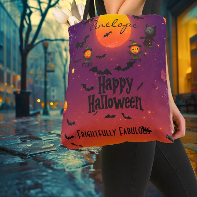 Personlig Halloween med fullmåne och svarta katter Tygkasse (Skapare uppladdad)