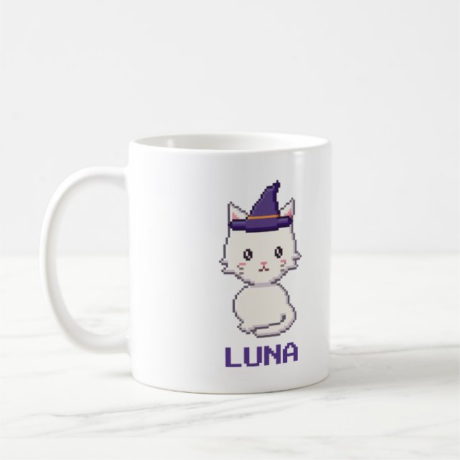 Personlig Halloween-mugg med vit katt Kaffemugg (Vänster)
