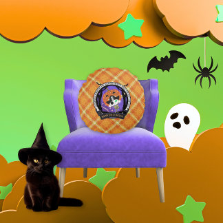 Personlig Halloween Orange Rutig Pirat Skelett Rund Kudde