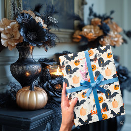 Personlig Halloween-pumpa & fladdermus-mönster Presentpapper