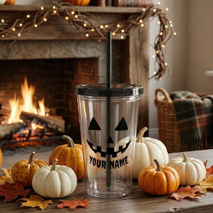 Personlig Halloween-pumpa med namn i svart och vit Take Away Mugg