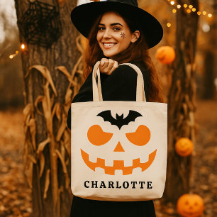 Personlig Halloween Pumpkin Ansikte eget namn Tygkasse