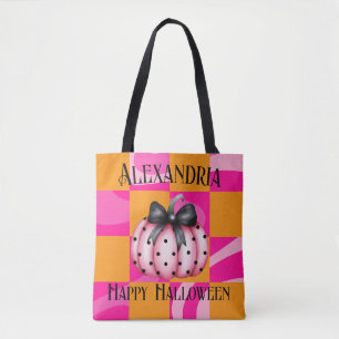 Personlig Halloween Pumpkin Bow Rosa Orange Tygkasse