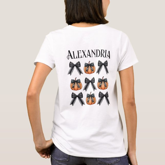 Personlig Halloween Pumpkin Bow T Shirt (Baksida)
