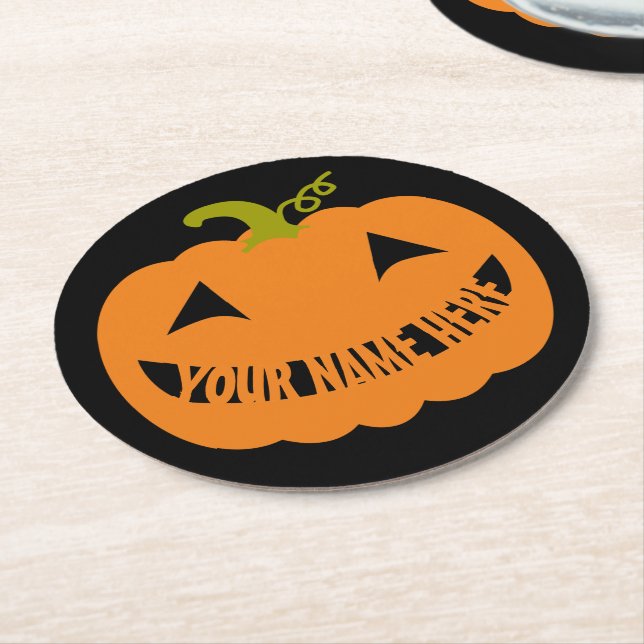 Personlig Halloween Pumpkin Underlägg Papper Rund (Vinklad)