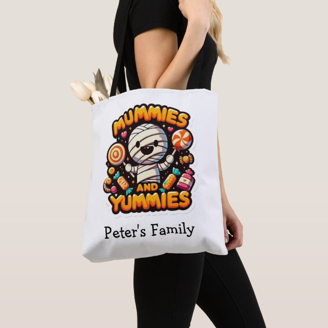 Personlig Halloween Pun Cute Mummy Tote Bag Tygkasse (Närbild)