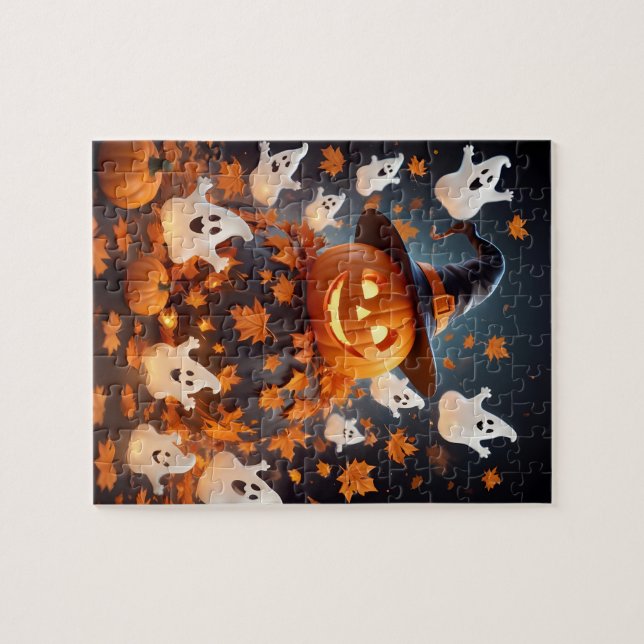 Personlig Halloween Puzzle - Spöken, Pumpkins Pussel (Horisontell)