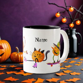 Personlig Halloween Roller Skate Pumpkins Två-Tonad Mugg