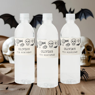 Personlig Halloween Skeleton & Ghost Birthday Vattenflaskor Etikett