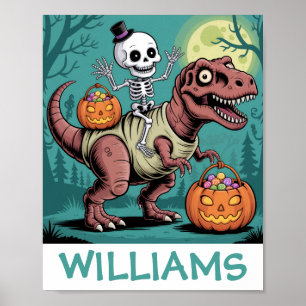 Personlig Halloween-skelett som rider på dinosauri Poster