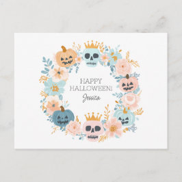 Personlig Halloween Skull Pumpkin Blommigt Chic Helg Vykort