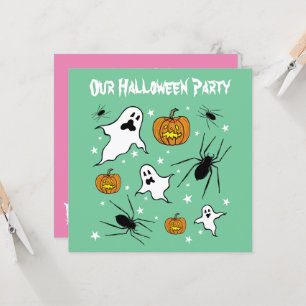 Personlig Halloween Spöken, Pumpkins och Spider Inbjudningar