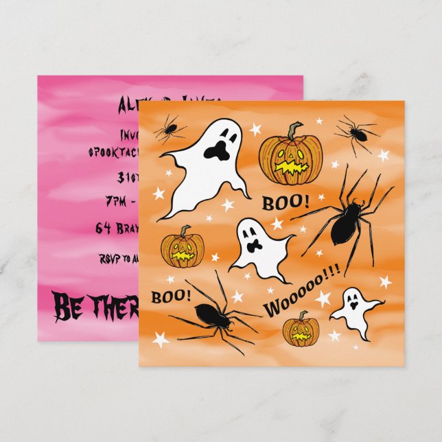 Personlig Halloween Spöken, Pumpkins och Spider Inbjudningar (Fram/baksida)