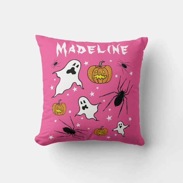 Personlig Halloween Spöken, Pumpkins och Spider Kudde (Framsida)